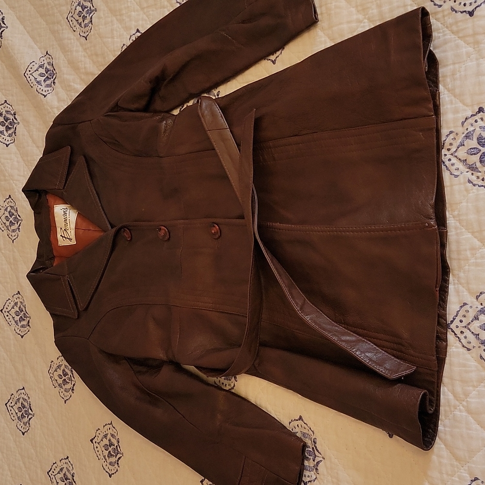 Vintage Berman's Leather Mid Trench W/Belt Approx Size M
